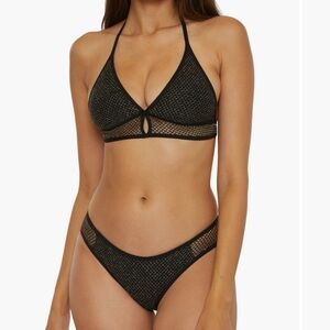 BECCA BLACK NETWORK HALTER TOP & ADELA HIPSTER BIKINI SET M NWT MSRP: $176